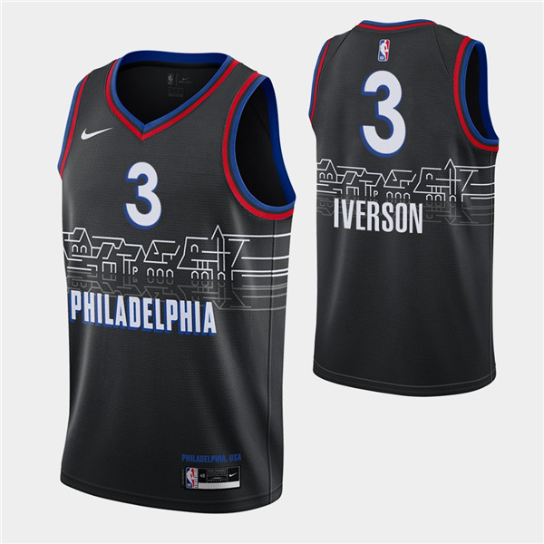 Men's Philadelphia 76ers #3 Allen Iverson Black NBA City Swingman 2020-21 Stitched Jersey